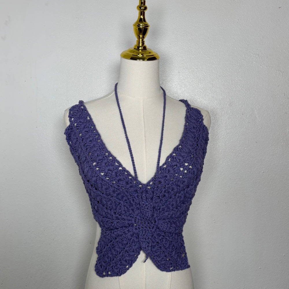 handmade crochet purple butterfly bralette cotton crop top boho festival halter